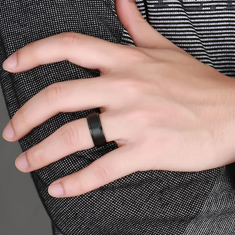 Men's Rings BASIC 8MM Wedding Engagement Band Black Pure Tungsten Carbide Men Matte Brushed Center Male Jewelry Aneis Bague