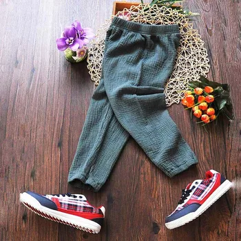 

Cotton Linen Summer Spring Fall Pants Boys Girls Baby Toddler Kids Trousers Children 100-140cm children clothes Comfortable