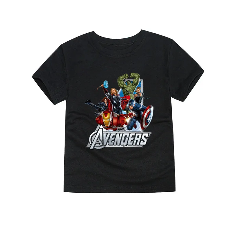 Футболка Marvel для мальчиков летние футболки, одежда для мальчиков футболка для мальчиков с принтом «мстители» одежда с короткими рукавами с героями мультфильмов для маленьких детей возрастом от 2 до 14 лет - Цвет: Черный