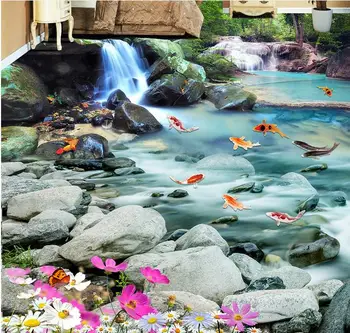 

3d pvc flooring waterproof wallpaper custom 3d flooring Waterfall doline self adhesive 3d mural wallpaper 3d floor tiles