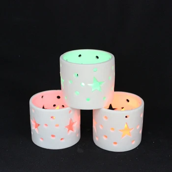 

Ceramic Candle holder with holes star and Tea led light for Holiday