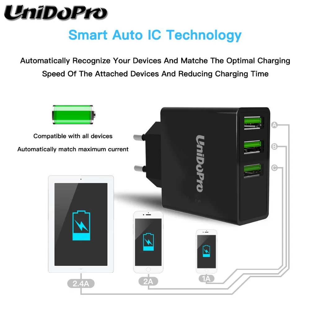 3 порта USB разъем ЕС светодиодный дисплей 2.4A быстрое зарядное устройство