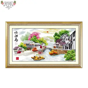

Your Gift F094 14CT 11CT Counted and Stamped Home Decor China Water Village In Dream Needlework Embroidery Cross Stitch kits
