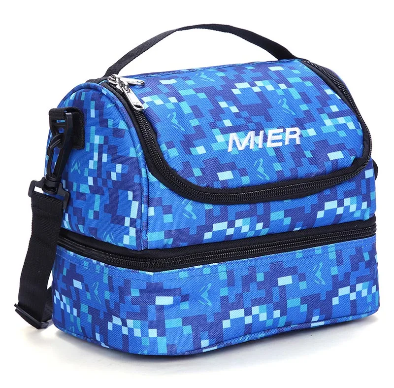NEW MIER Lunch Box Insulated Double Decker Lunch Bag Cooler Tote Shoulder Strap 