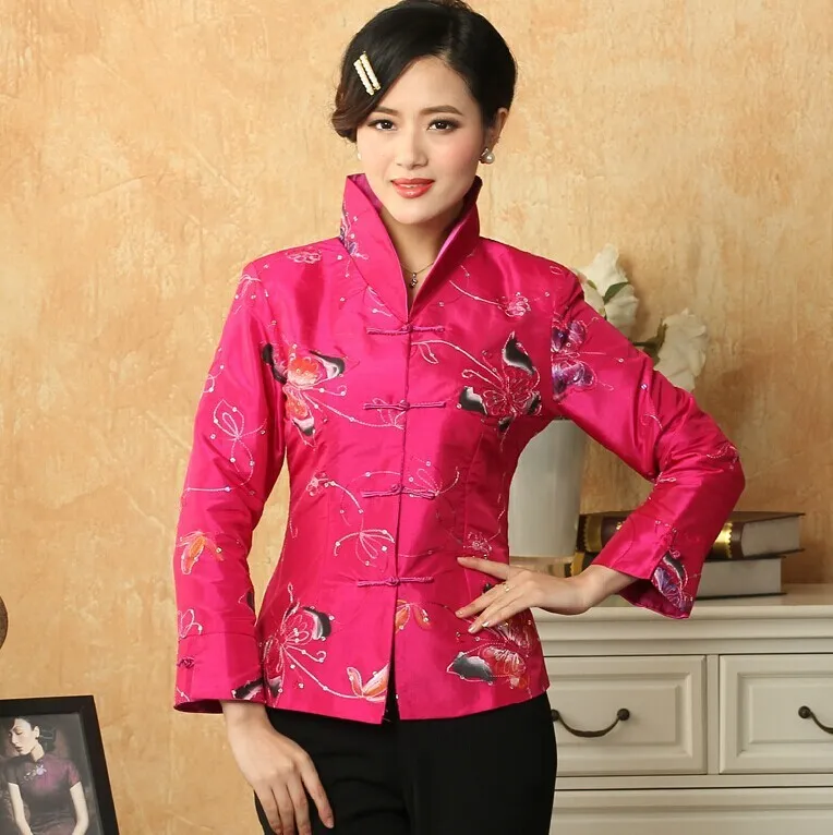 Лидер продаж Винтаж китайский Для женщин шелковый атлас куртка-пальто с вышивкой одежда с длинным рукавом с цветочным принтом Размеры S M L XL XXL XXXL - Цвет: Лаванда