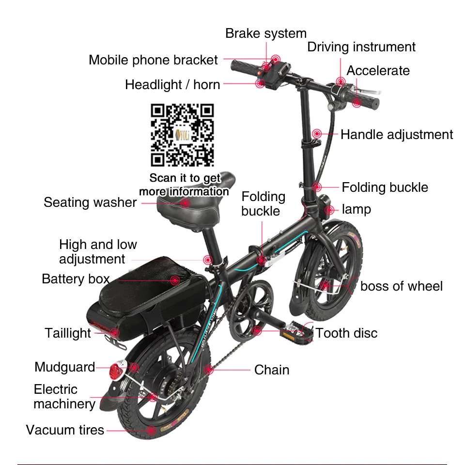 Excellent 48V 400W 30ah mini electric bike panasonic battery aluminum alloy folding e bike with 14 inch vacuum tires 2