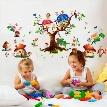 

Colorful butterfly fairy wall stickers kids room removable cartoon zoo tree nursery wall decals children's bedroom wall pictures