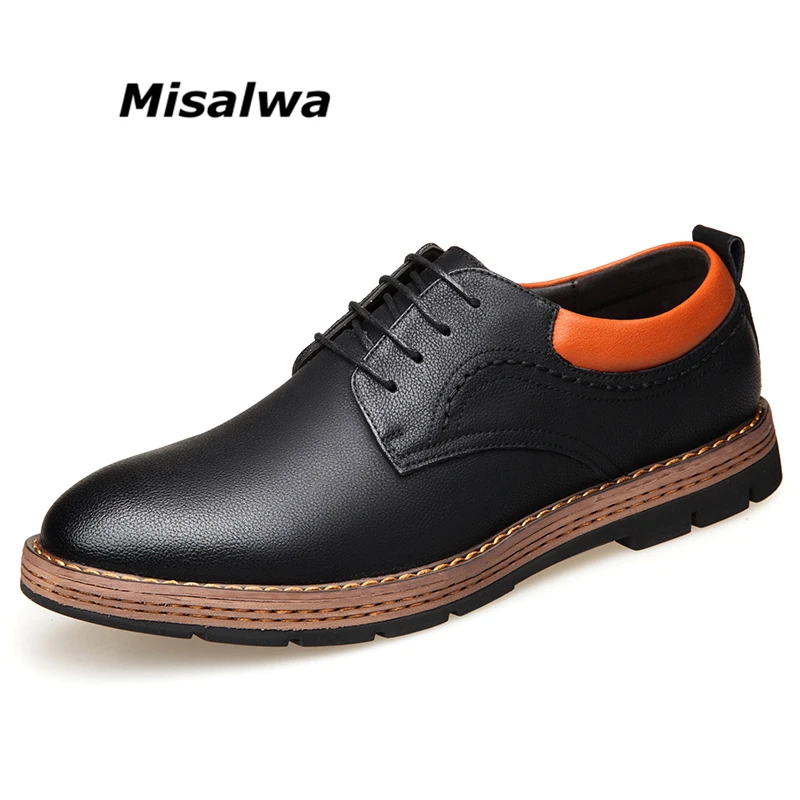 

Misalwa Wear-resistant Thick Outsole Men Casual Leather Shoes Mixed Contrasted Color Black Yellow 37-44 Size Male Oxfords New