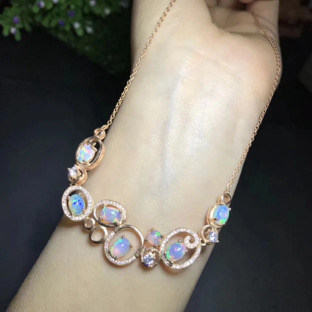 Collier pendentif opale multicolore naturel rond en forme de cercle S925 collier en argent naturel