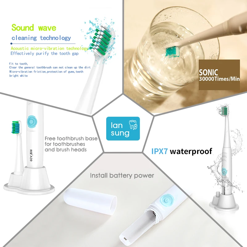 LANSUNG зубная щетка es электрическая зубная щетка AA батарея звуковая зубная щетка электрическая Escova de dente eletrica дети гигиена полости рта Щетка 5