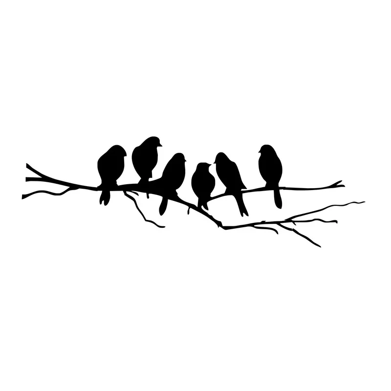 18.8cm*5.9cm 6 Birds On The Tree Branch Fashion Stickers Decals Black ...