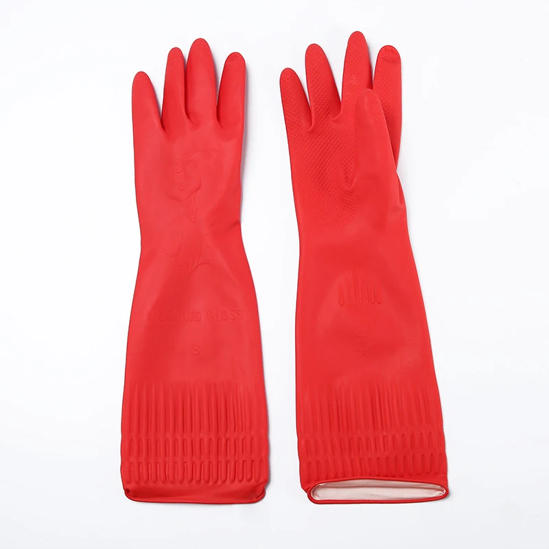 Горячая S/M/L чистящие перчатки 1 пара Женские гибкие удобные резиновые чистые перчатки красные резиновые мытье посуды длинные перчатки