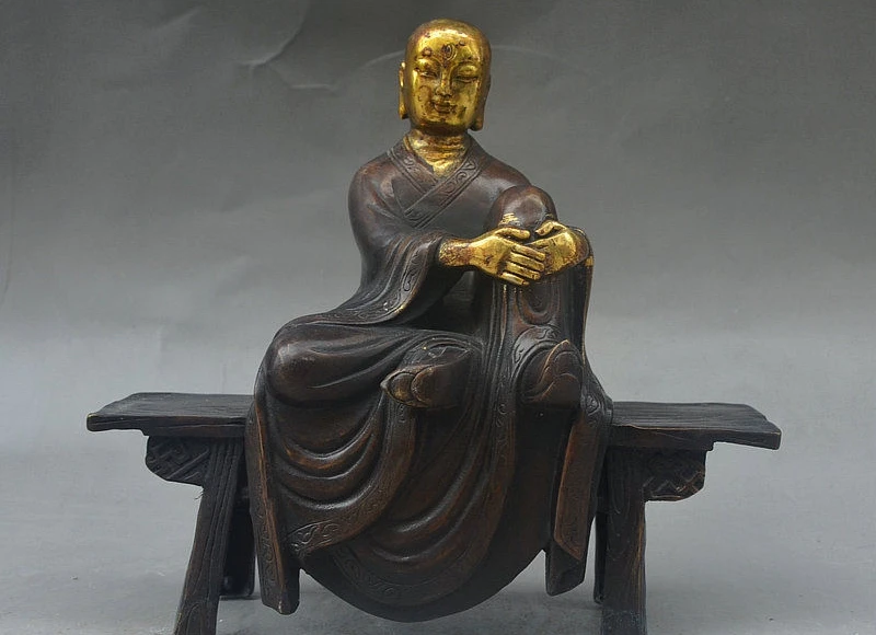

8" China Bronze Gilt Ksitigarbha Boddhisattva Netherworld Leader On Bench Statue