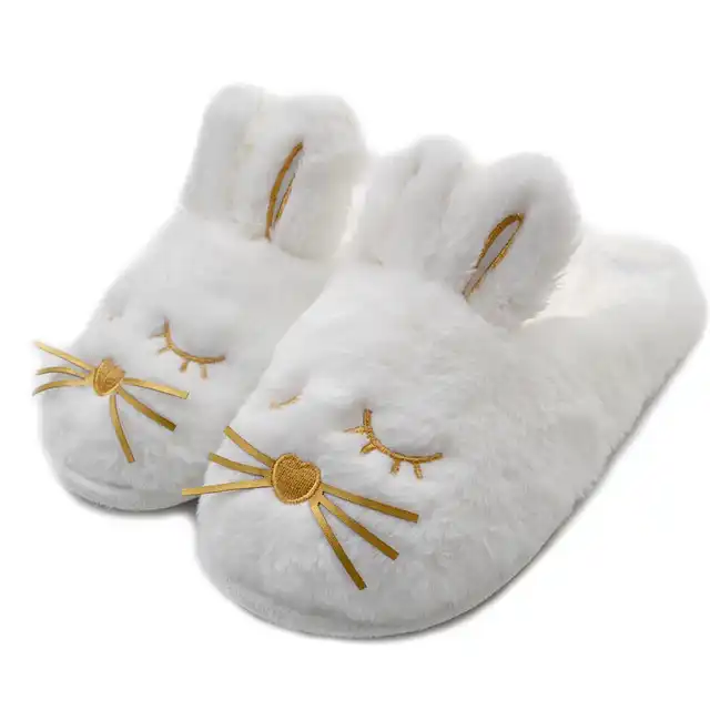 Us 10 78 10 Off Cute Bunny Fuzzy Slippers Warm Animal Memory Foam Rabbit Plush Women Indoor Outdoor Bedroom Slippers In Slippers From Shoes On