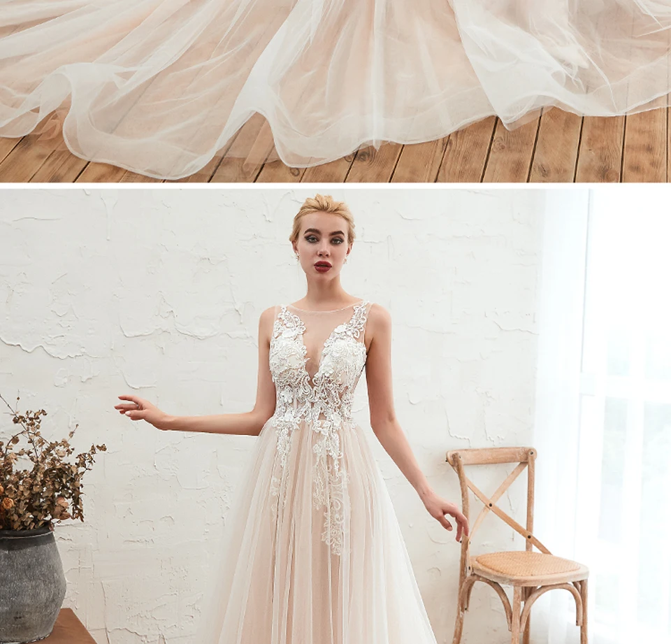 Ламия элегантное ТРАПЕЦИЕВИДНОЕ свадебное платье с открытыми плечами, Vestidos de Noiva, Винтаж, кружевные, v-образная горловина, свадебное платье