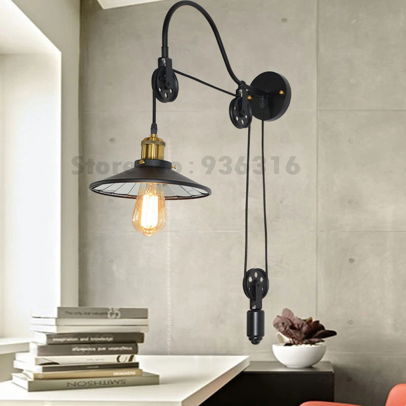 Adjustable Vintage Wall Lamp Fashion Antique Lighting American Style Lift Retractable Pulley Wall Lamp fixture Adjustable Vintage Wall Lamp Fashion Antique Lighting American Style Lift Retractable Pulley Wall Lamp fixture