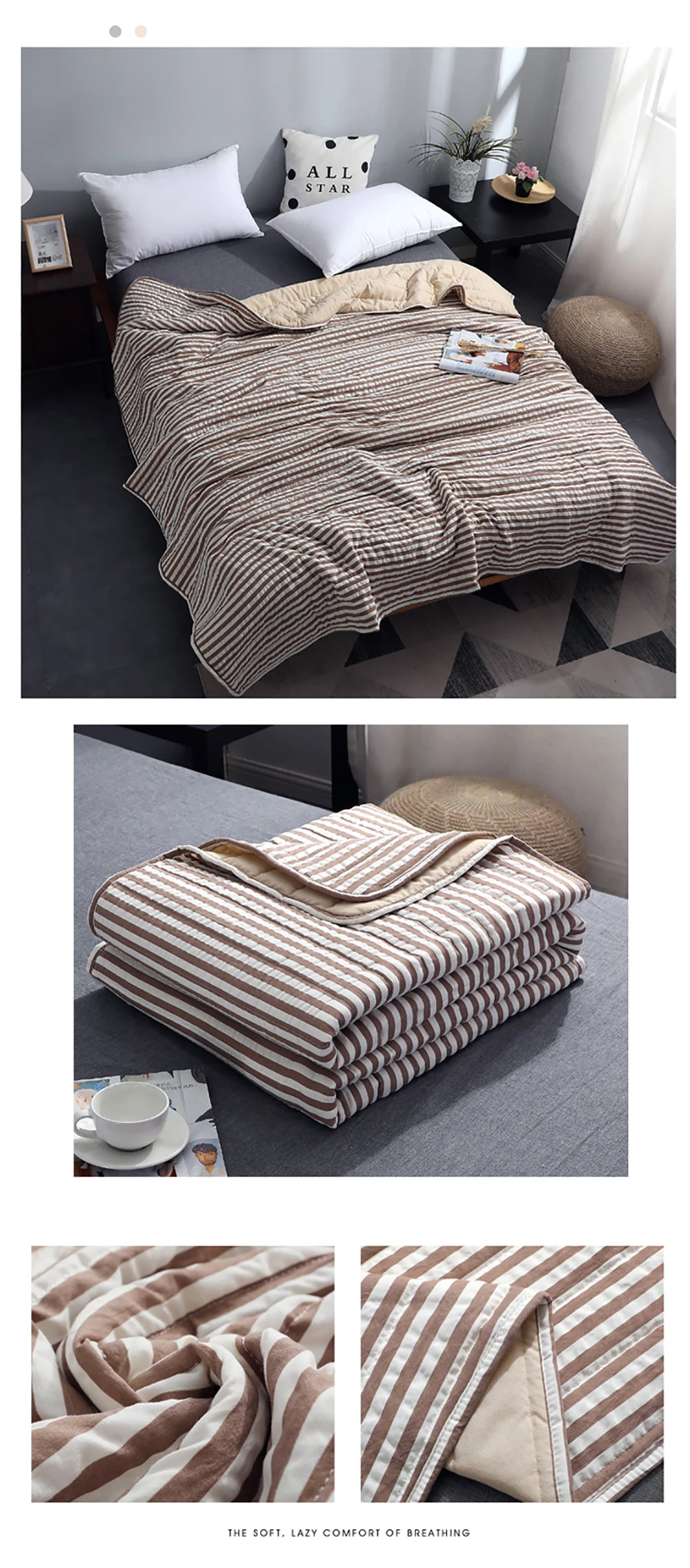 Summer Cotton Blend Quilt Quilted Soft Breathable Air Condition Quilts Blanket Thin Stripe Plaid Comfortfer Bed Cover Bedding