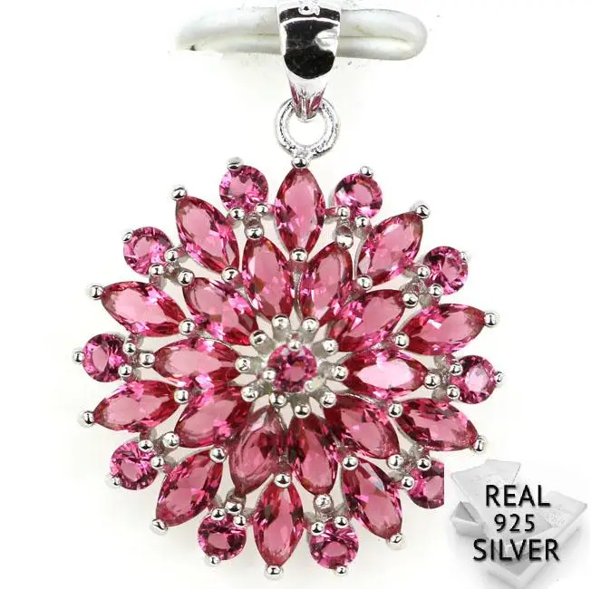 

Guaranteed Real 925 Solid Sterling Silver 3.0g New Designed Pink Raspberry Rhodolite Garnet CZ Pendant 38x22mm