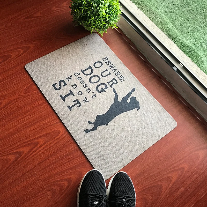 

Rubber Funny Door Mat Beware Our God Doesn't Know Sit Dog Carpet Welcome Mat Decorations for Home Floor Mat Door Rug