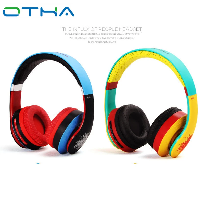 OTHA Blue Yellow Colorful Bluetooth Headphone With Mic Wireless+Wired