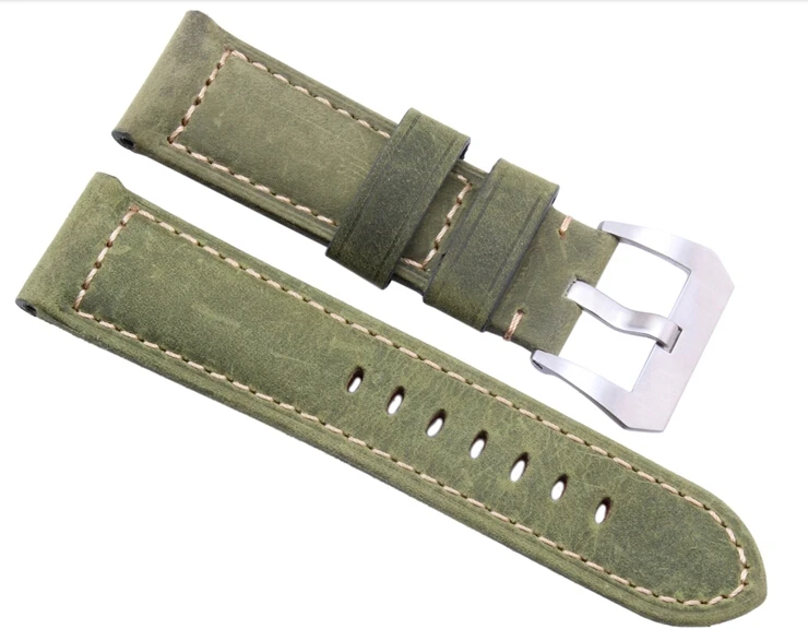 

22 24 26mm Dark Green Handmade Leather Watchband, retro type watchband, suitable for PAM watches and rough Watch,Free Shipng
