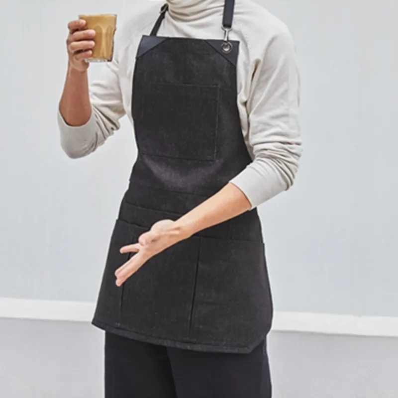 Black Gray Denim Apron Cotton Strap D94-5
