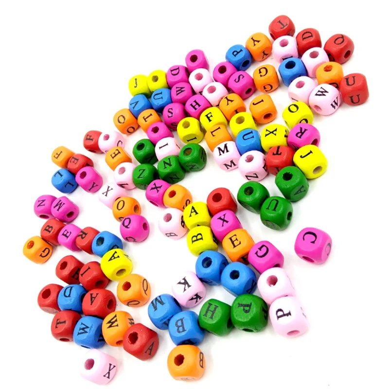 100 шт./компл. 10 мм английские буквы волшебные слова бусины игрушки маленький размер DIY Красочные Квадратные бусины Смешные деревянные