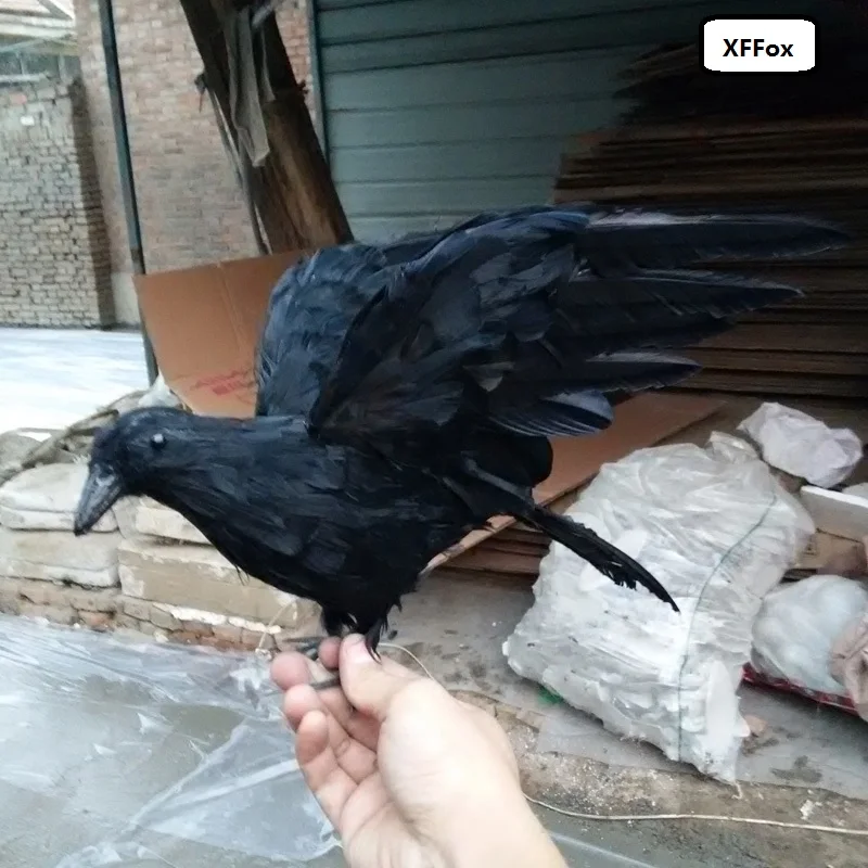 

big simulation wings crow model foam&furs black crow bird gift about 30x50cm xf0405