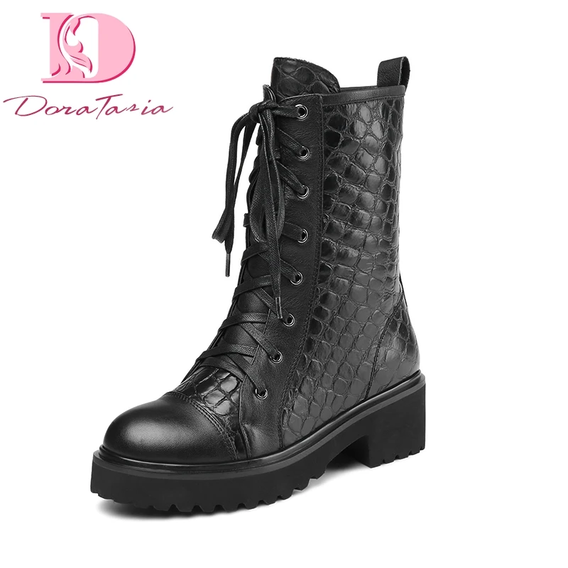 

DoraTasia Brand New Cow Leather Genuine Leather Stone Print Big Size 43 Boots Women's Shoes Hot Sale Boots Shoes Woman