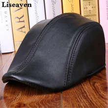 Модные Для мужчин шляпа Весна-осень-зима Пояса из натуральной кожи модные однотонные черный Берет Бейсбол Кепки