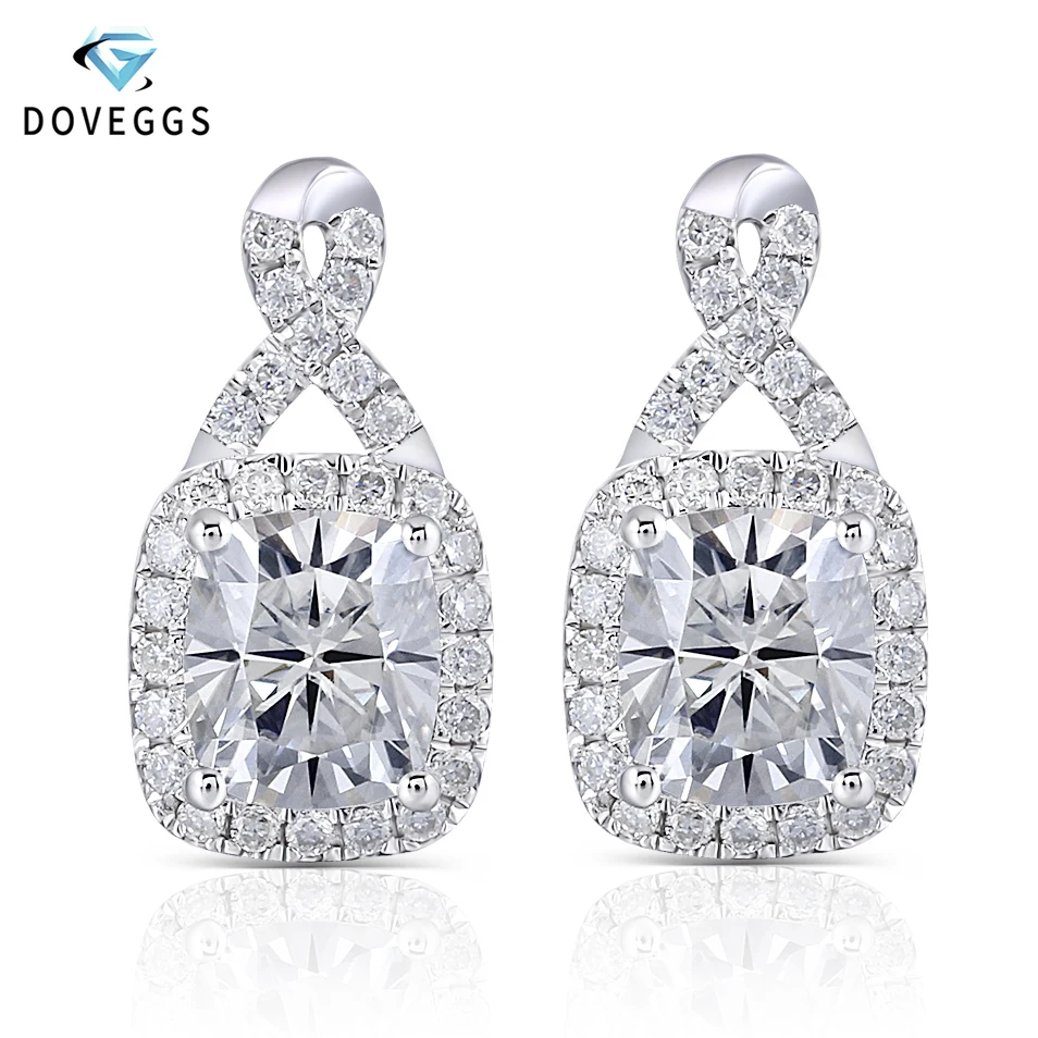 DovEggs 14K золото пост центр 6*7 мм HI цвет подушки разрезанный Муассанит Halo Висячие