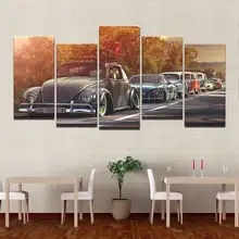 5 Panel Modern Art Volkswagen Beetle Car Painting Special Design Modular Framed Painting Canvas Art For Study Living Room drop