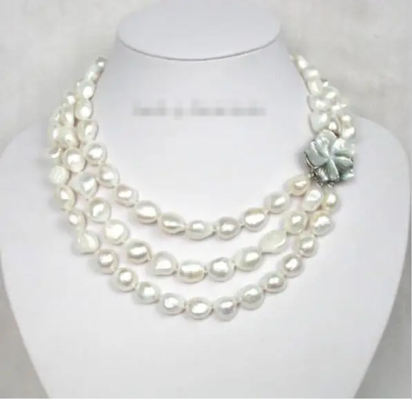 

Hot sale new Style >>>>>luster 3row baroque white pearls necklace seashell clas