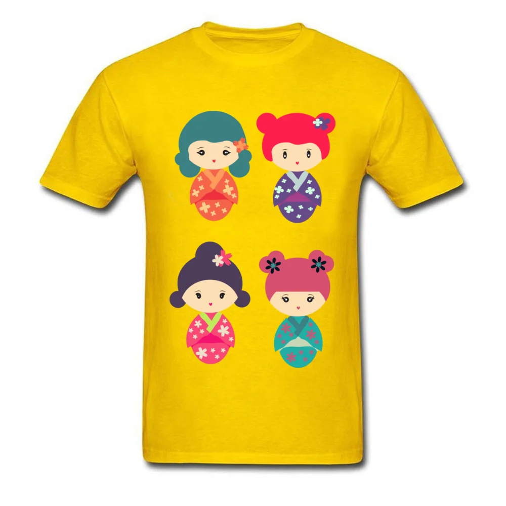 Kokeshi Design Short Sleeve Tops Shirts Lovers Day O Neck 100% Cotton Fabric Men T Shirts Design Sweatshirts Slim Fit Kokeshi yellow