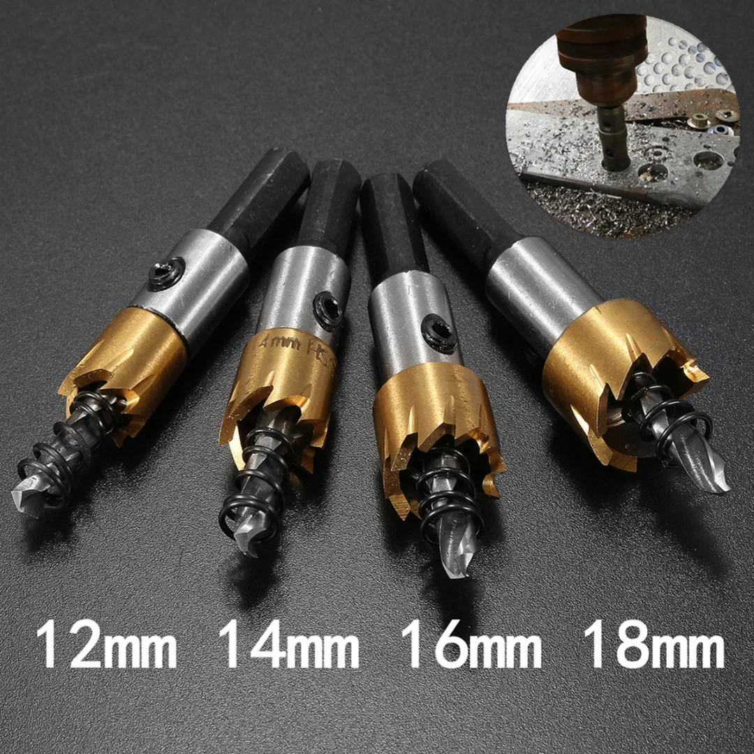 12/14/16/18mm HSS Steel Tipped Drill Bit Metal Wood Coated Hole Saw Cutter Tool