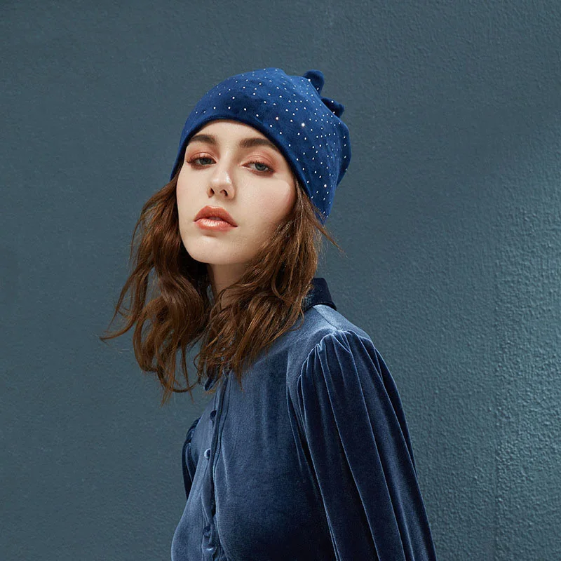 Women Bun Messy Ponytail Beanie Autumn Winter Lady Stretch Rhinestone Hats Warmer Female Brand New Turban Cap Head Warm CP0224 (8)