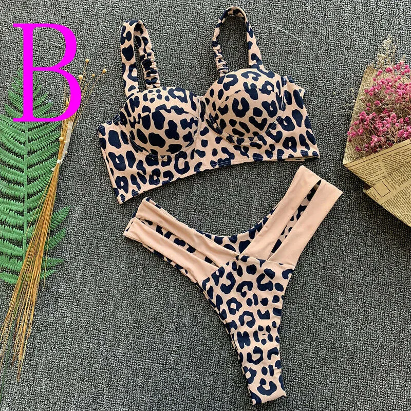 

Trendy women clothes Polyester casual Sexy Leopard Bikini Bathing suit Push-Up Padded Beachwear Swimwear Swimsuit