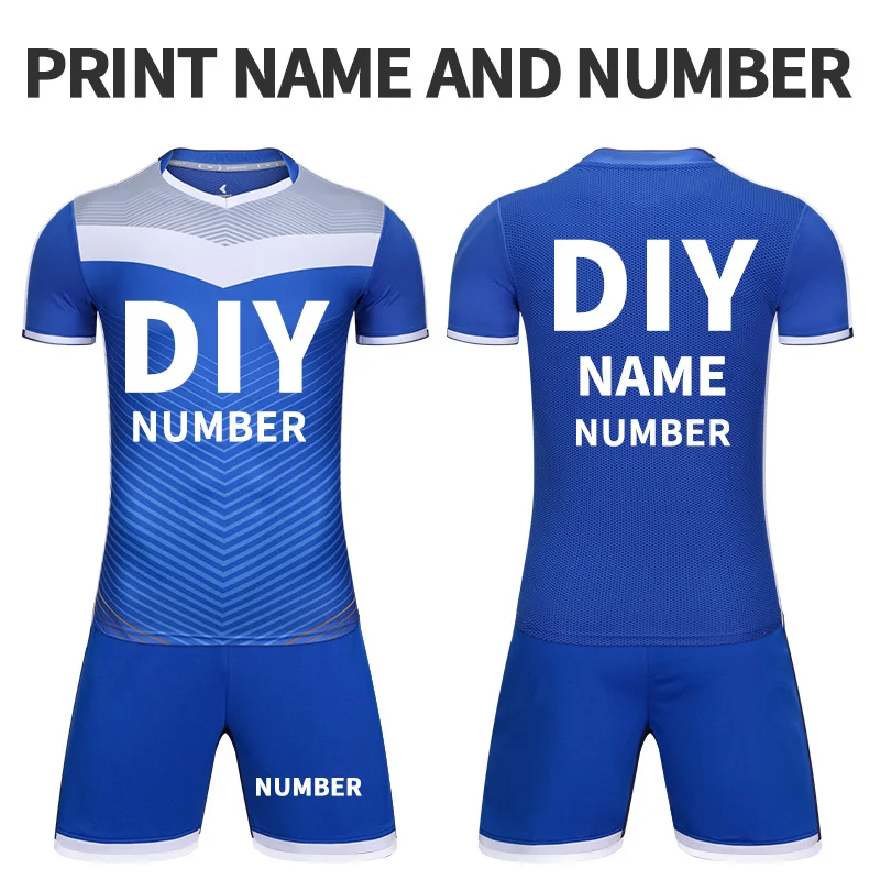 JIANFEI мужские футбольные майки, спортивные футболки для тренировок, командная форма, дышащий Быстросохнущий костюм, индивидуальный логотип с номером - Цвет: blue DIY