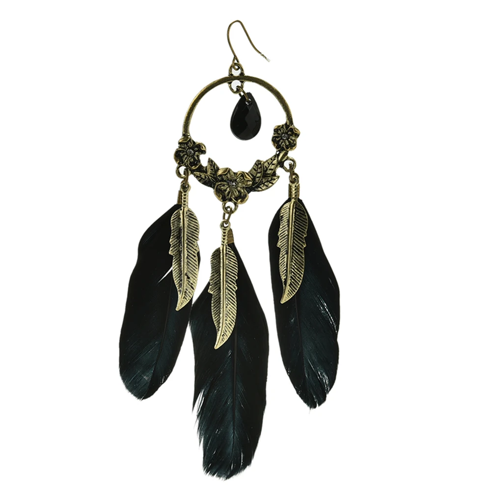 Charm Drop Earrrings For Women Jewelry Vintage Creative Square Bronze Leaf Feather Dangle Earrings Women Jewelry 1Pair