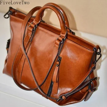 

FiveLoveTwo Handbag Lady Shoulder Bag Tote Purse Oiled Leather Women Messenger