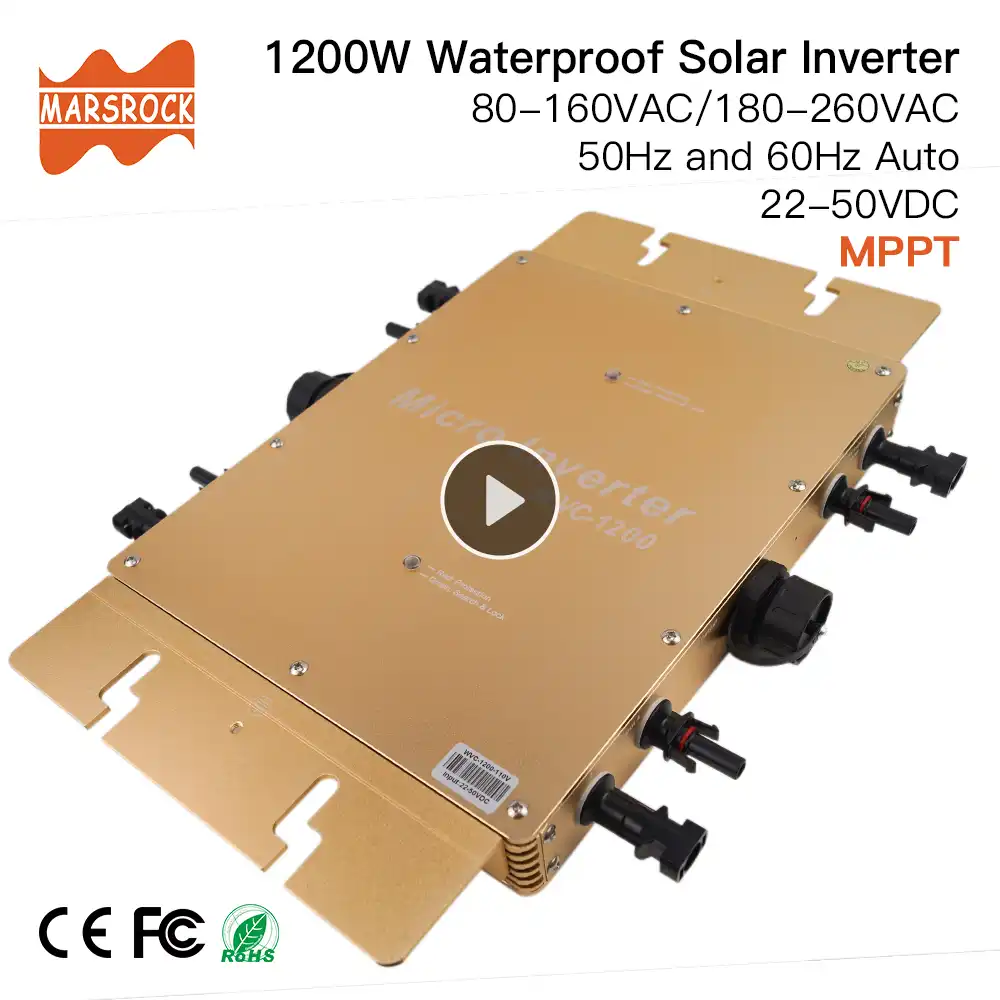 Водонепроницаемый Ip65 1200W микро Солнечный Grid-Tie Инвертор DC 22-50V до 80-160VAC или 180-260VAC, 50 hz/60 hz авто, макс для 1400W панелей - изображение