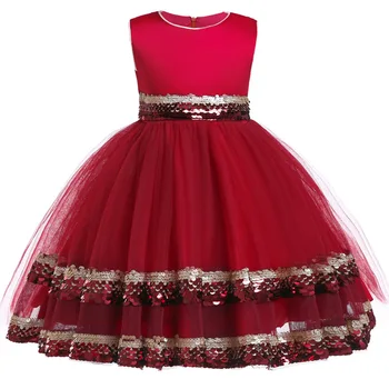 

Girls dress up to attend the Holy Communion dinner sequins sleeveless dress flower girl Princess Peng skirt and wedding dress