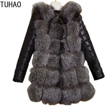 

PLUS SIZE 3xl 2XL Faux Fur Caosts Women 2018 Silver Fox Fur Coat PU Sleeves Warm Winter Coat Fox Coat Overcoat Jacket