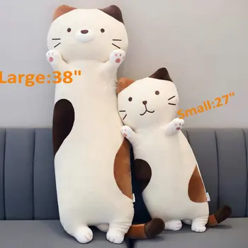 

27" 38"Long Super Soft Munchkin Cat Body Stuffed Animal Plush Throw Sleeping Pillow Round Lazy Fat Cat Sofa Cushion Girl