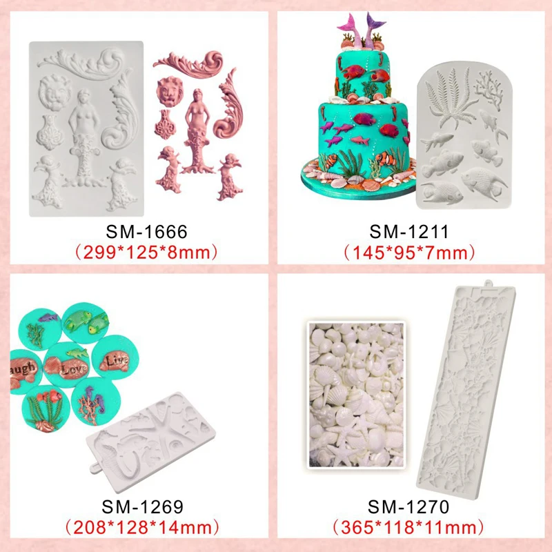 3D Sea Horse Shell Starfish Silicone Molds Fondant Chocolate Mold DIY Party Cake Decorating Tools Cupcake Candy Clay Mould