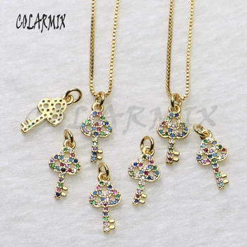 

12Pcs Tiny cute key shape zircon pendant necklace wholesale Jewelry Gold color fashion necklace for jewelry gift for lady 5462