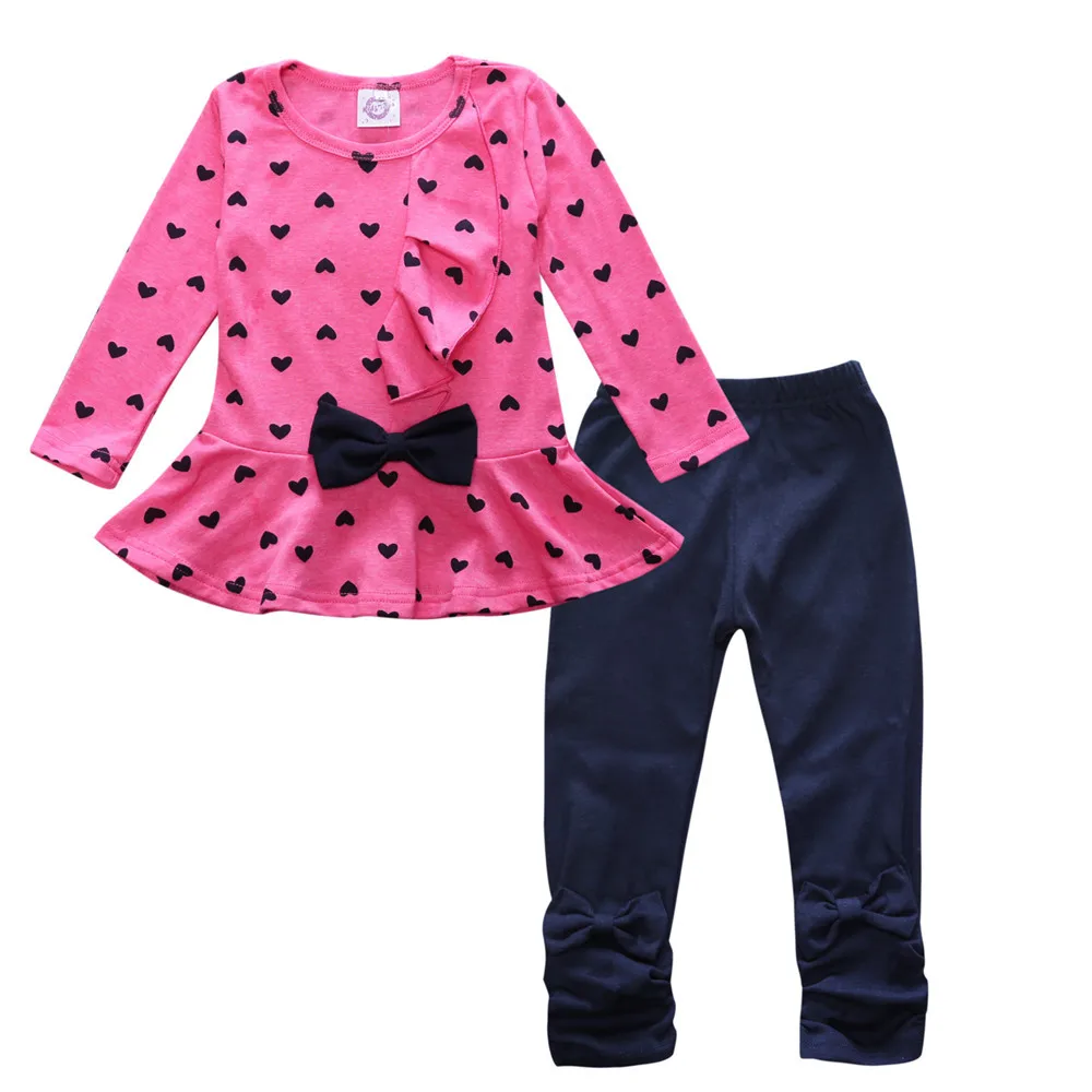 

Girls Clothes Children's Cartoon Suit Ruffled Bow Sheep Girl Cotton Suit Heart-shaped Print Children's Suit
