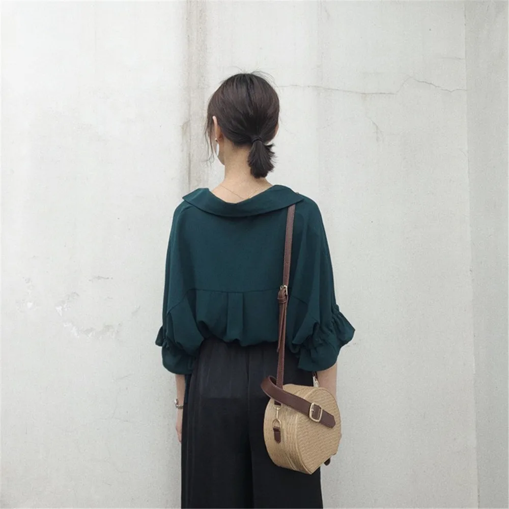 High quality Casual Chiffon V-neck Loose Shirt Office Wear 2018 White Women Blouse Shirt Half Batwing Sleeve Summer Elegant top (3)