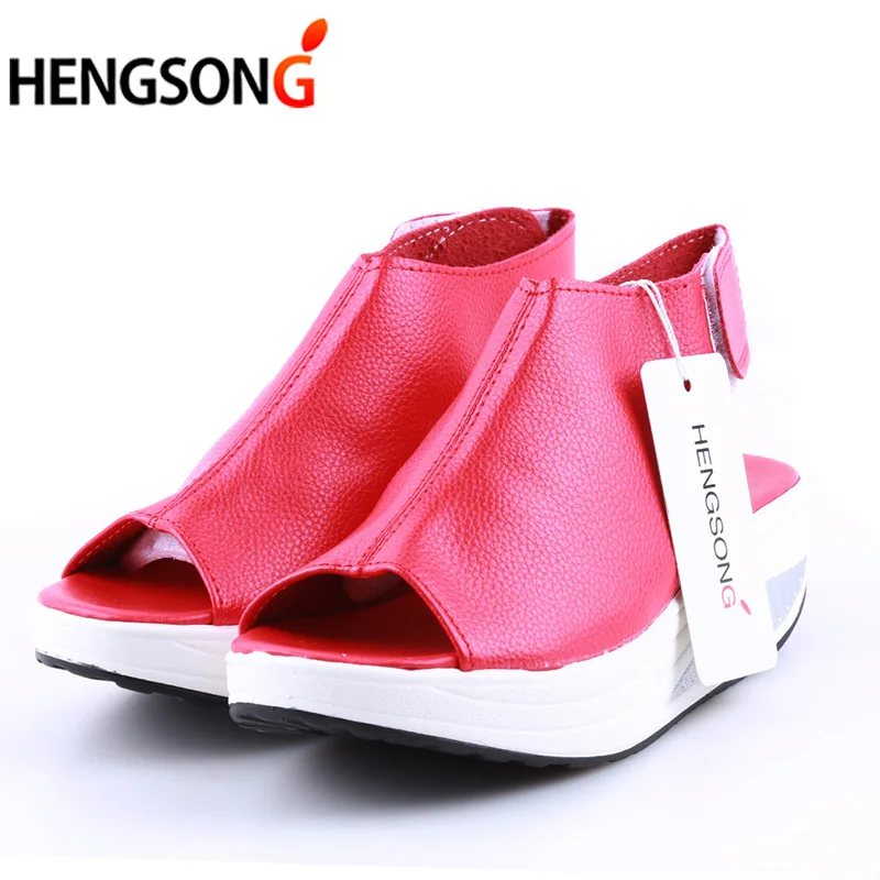 Fashion Summer Sandals Women Shake Shoes Thick Wedges Slope Platform Head Leather Sandals Women Shoes