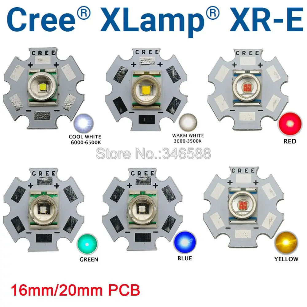 1 шт. CREE XRE Q5 светодиодный XLamp XR-E холодный белый теплый белый красный зеленый синий желтый 3 Вт Высокая мощность светодиодный светильник излучатель на 16 мм 20 мм PCB